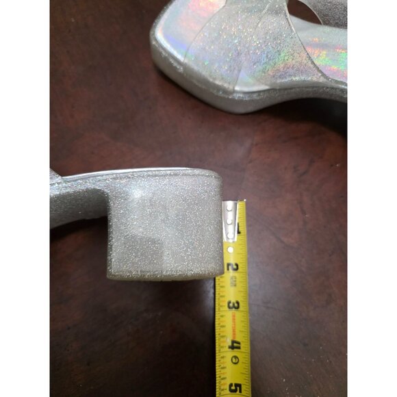 Jeffrey Campbell Women's Silver Glitter Slip-On Block Heel Sandals Cross-Strap S - Picture 10 of 10